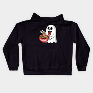 Ghost eating ramen noodles Kids Hoodie